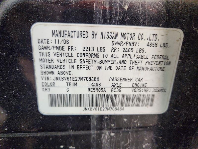 Aukcja sprzedaży 2007 Infiniti G35, vin: JNKBV61E27M708484, numer aukcji: 79260435