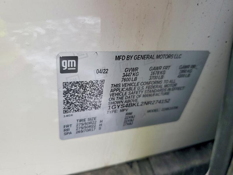 Продаж на аукціоні авто 2022 Cadillac Escalade, vin: 1GYS4BKL2NR274152, номер лоту: 75027875