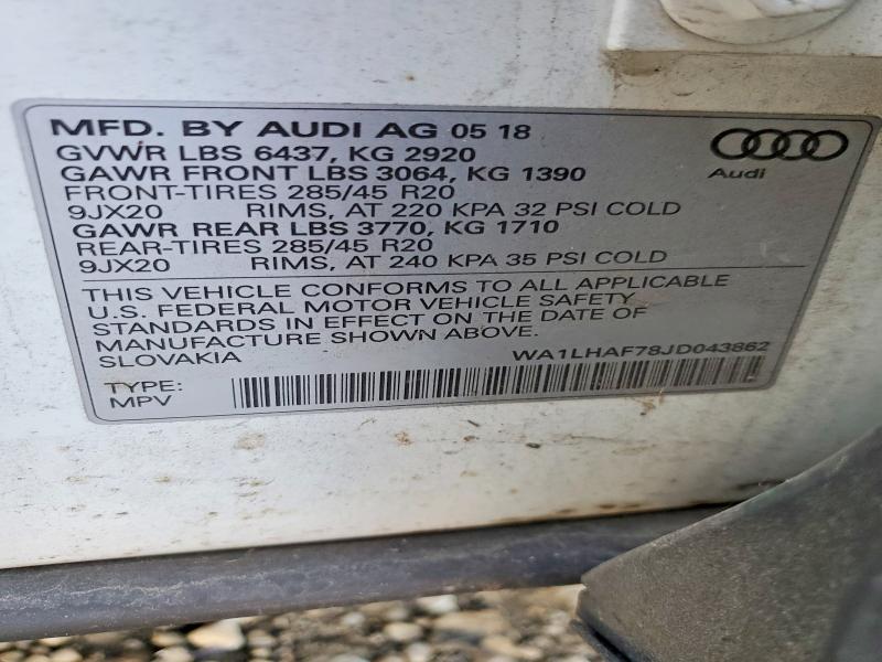 Продажа на аукционе авто 2018 Audi Q7, vin: WA1LHAF78JD043862, номер лота: 74092645