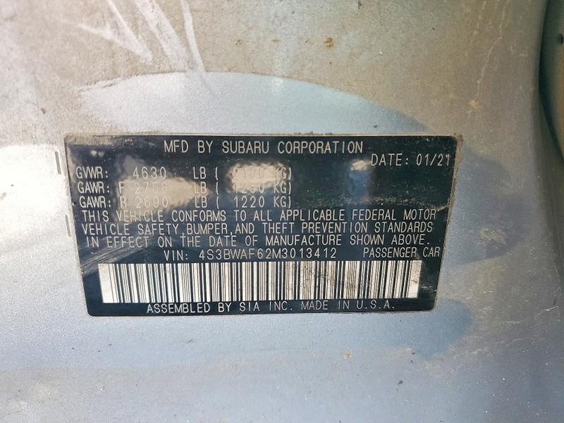 74919065 :رقم المزاد ، 4S3BWAF62M3013412 vin ، 2021 Subaru Legacy مزاد بيع