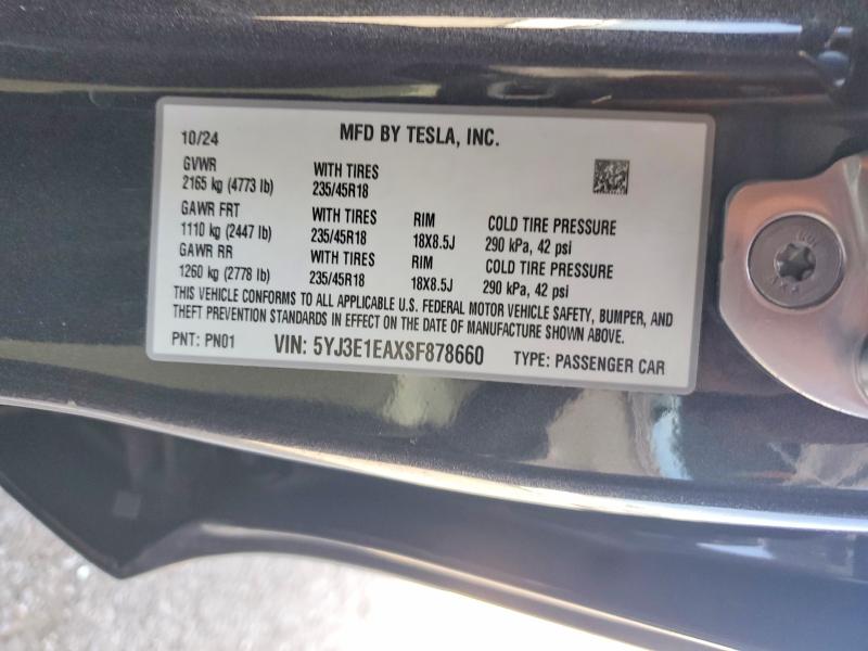 Auction sale of the 2025 Tesla Model 3, vin: 5YJ3E1EAXSF878660, lot number: 78371185