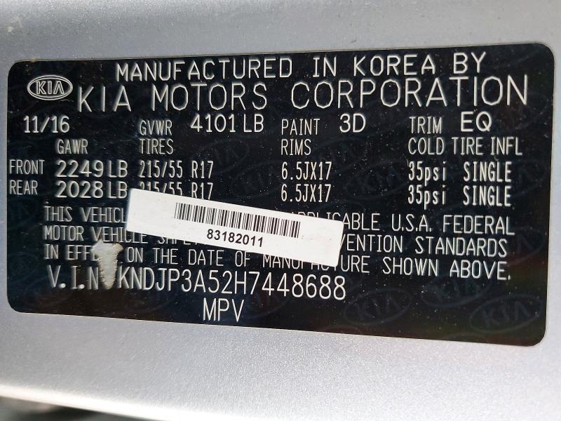 2017 Kia Soul მანქანა იყიდება აუქციონზე, vin: KNDJP3A52H7448688, აუქციონის ნომერი: 76809425