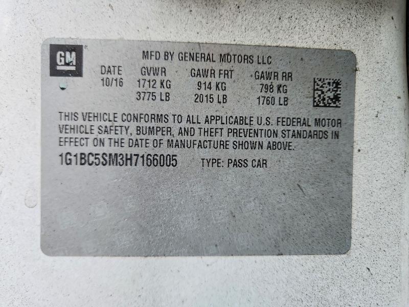 Aukcja sprzedaży 2017 Chevrolet Cruze, vin: 1G1BC5SM3H7166005, numer aukcji: 77783255