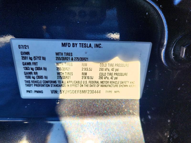 Продажа на аукционе авто 2021 Tesla Model Y, vin: 5YJYGDEF8MF230444, номер лота: 75441205