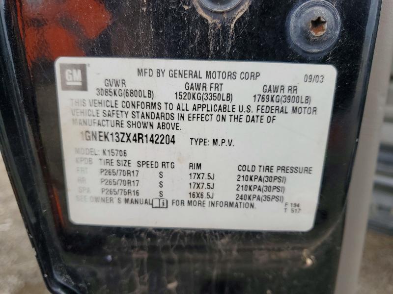76169865 :رقم المزاد ، 1GNEK13ZX4R142204 vin ، 2004 Chevrolet Tahoe مزاد بيع