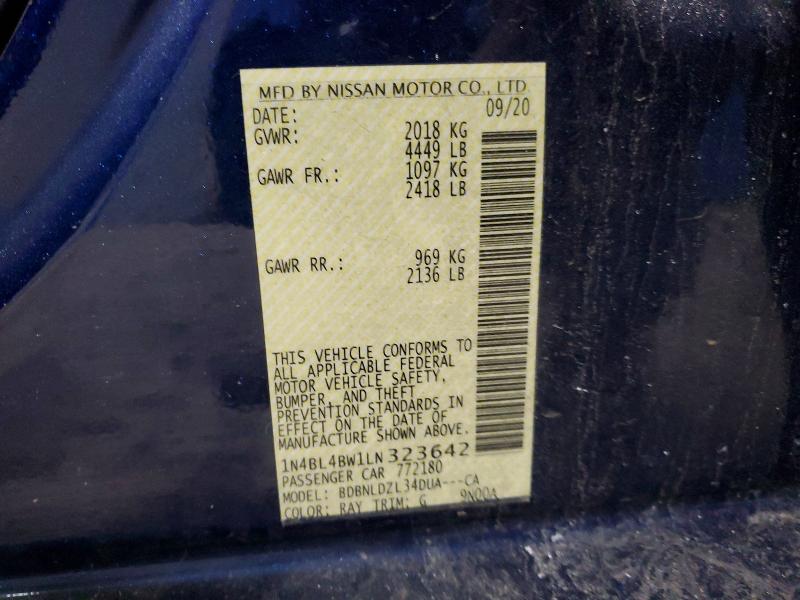 Продаж на аукціоні авто 2020 Nissan Altima, vin: 1N4BL4BW1LN323642, номер лоту: 76000785
