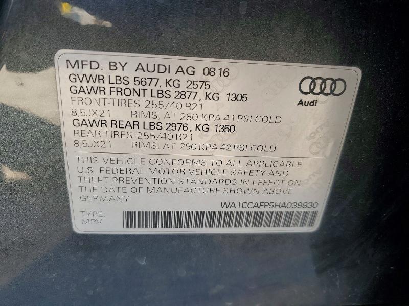 Продажа на аукционе авто 2017 Audi Sq5, vin: WA1CCAFP5HA039830, номер лота: 78542915