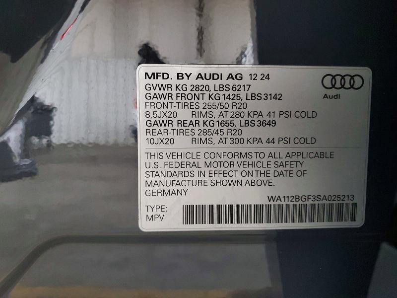 Продажа на аукционе авто 2025 Audi Q6 E-tron, vin: WA112BGF3SA025213, номер лота: 77137835