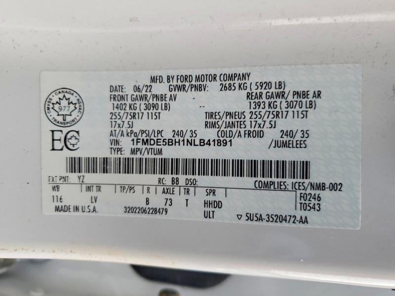 2022 Ford Bronco მანქანა იყიდება აუქციონზე, vin: 1FMDE5BH1NLB41891, აუქციონის ნომერი: 77683775