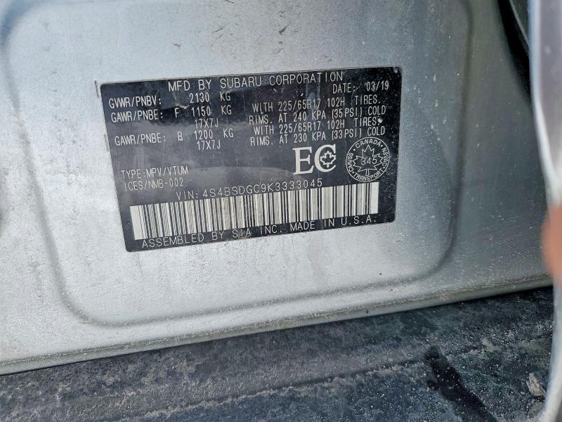 Продаж на аукціоні авто 2019 Subaru Outback, vin: 4S4BSDGC9K3333045, номер лоту: 78148925