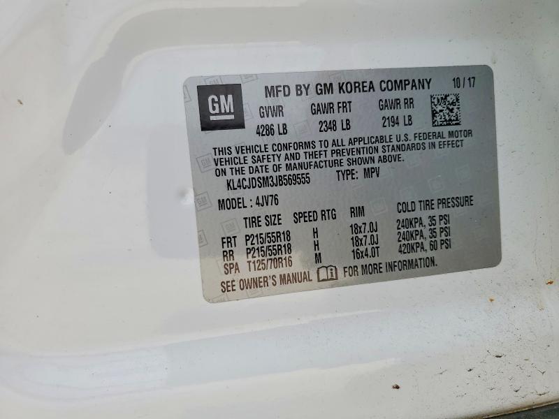2018 Buick Encore მანქანა იყიდება აუქციონზე, vin: KL4CJDSM3JB569555, აუქციონის ნომერი: 75452625