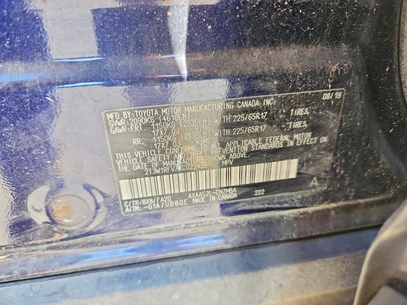 Aukcja sprzedaży 2019 Toyota Rav4, vin: 2T3W1RFV7KC023435, numer aukcji: 76191545