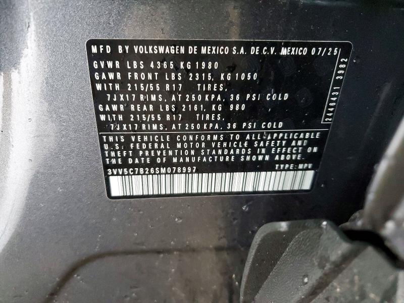 Aukcja sprzedaży 2025 Volkswagen Taos, vin: 3VV5C7B26SM078997, numer aukcji: 79253615