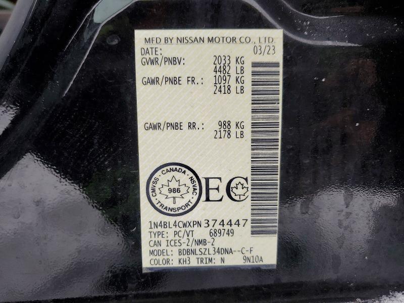 Продажа на аукционе авто 2023 Nissan Altima, vin: 1N4BL4CWXPN374447, номер лота: 73529495