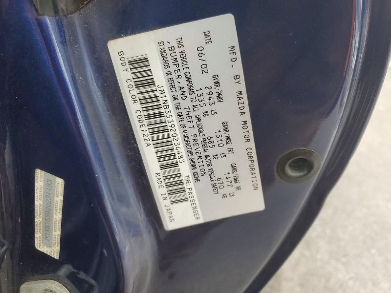 2002 Mazda Mx-5 Miata მანქანა იყიდება აუქციონზე, vin: JM1NB353920234483, აუქციონის ნომერი: 77700725