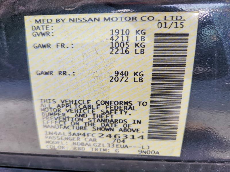 78778585 :رقم المزاد ، 1N4AL3AP4FC246314 vin ، 2015 Nissan Altima مزاد بيع