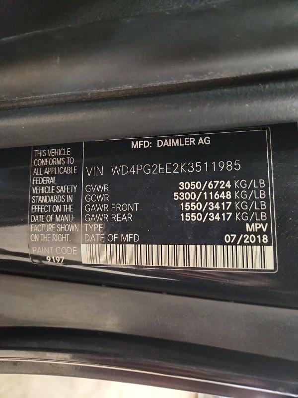 Продажа на аукционе авто 2019 Mercedes-benz Metris, vin: WD4PG2EE2K3511985, номер лота: 77390025