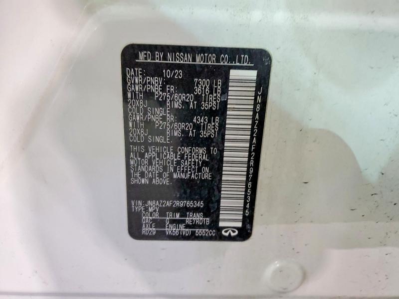 75585575 :رقم المزاد ، JN8AZ2AF2R9765345 vin ، 2024 Infiniti Qx80 مزاد بيع
