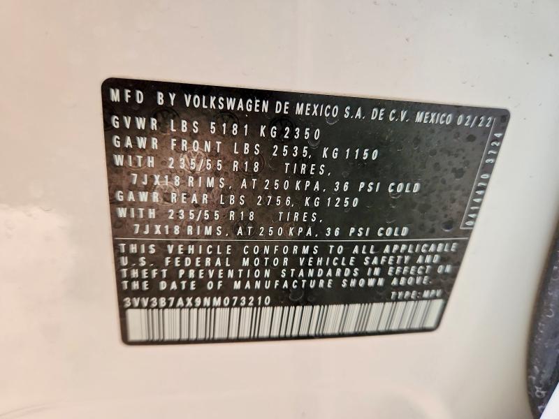 Aukcja sprzedaży 2022 Volkswagen Tiguan Se, vin: 3VV3B7AX9NM073210, numer aukcji: 76184335