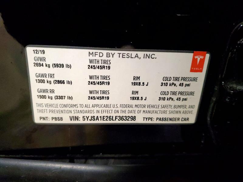 Продаж на аукціоні авто 2020 Tesla Model S, vin: 5YJSA1E26LF363298, номер лоту: 75787515