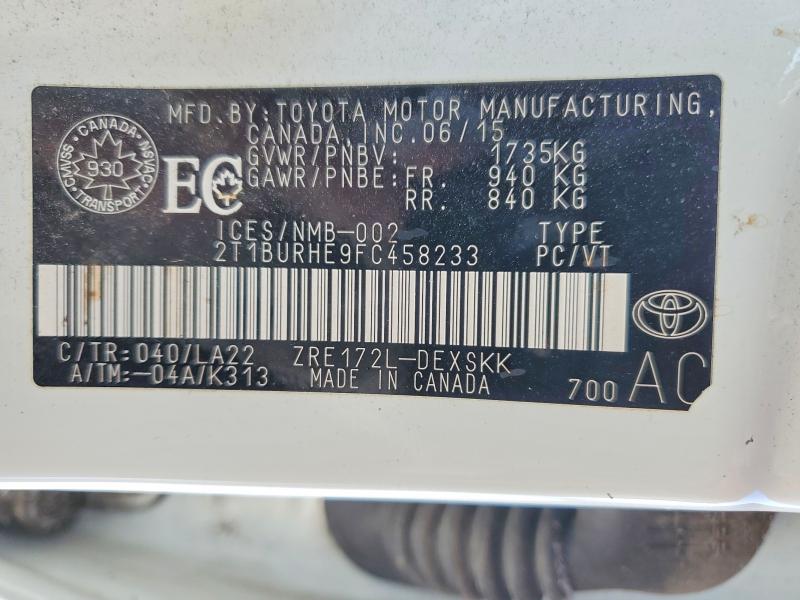 Продажа на аукционе авто 2015 Toyota Corolla, vin: 2T1BURHE9FC458233, номер лота: 74186725