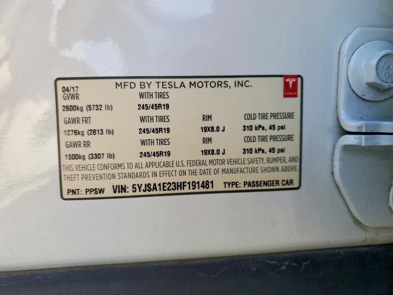 Aukcja sprzedaży 2017 Tesla Model S, vin: 5YJSA1E23HF191481, numer aukcji: 76978905
