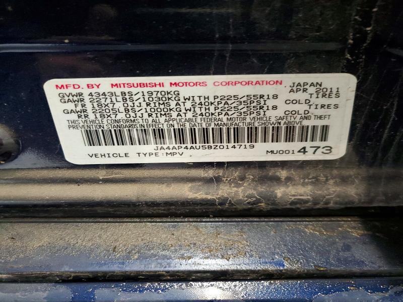 74763555 :رقم المزاد ، JA4AP4AU5BZ014719 vin ، 2011 Mitsubishi Outlander Sport مزاد بيع