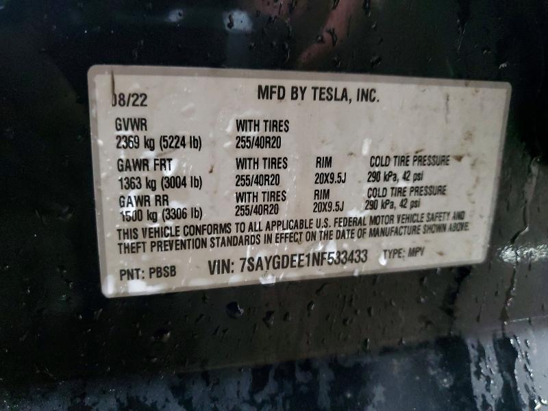 Продажа на аукционе авто 2022 Tesla Model Y, vin: 7SAYGDEE1NF533433, номер лота: 76020805