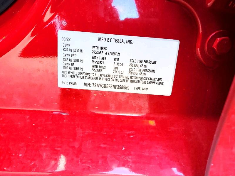 Aukcja sprzedaży 2022 Tesla Model Y, vin: 7SAYGDEF8NF398959, numer aukcji: 77439795