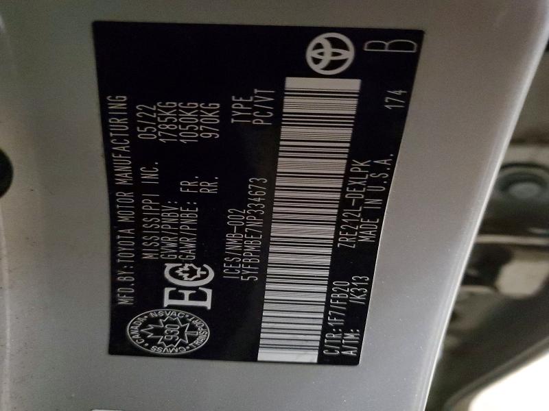 Aukcja sprzedaży 2022 Toyota Corolla, vin: 5YFBPMBE7NP334673, numer aukcji: 75854745