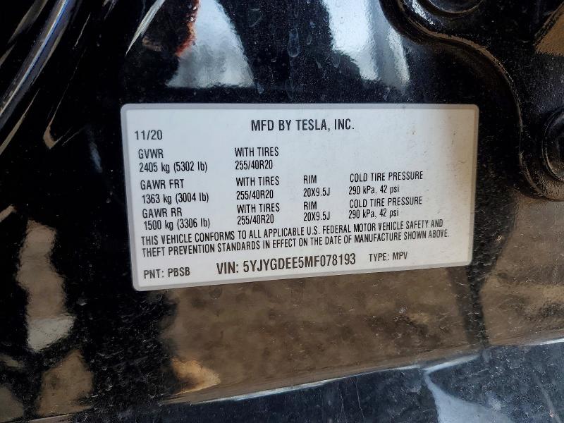 Продажа на аукционе авто 2021 Tesla Model Y, vin: 5YJYGDEE5MF078193, номер лота: 79076865
