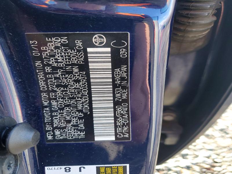 Aukcja sprzedaży 2013 Toyota Prius, vin: JTDKN3DU4D0339374, numer aukcji: 77352945