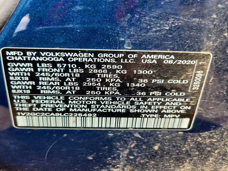 2020 Volkswagen Atlas Cross Sport მანქანა იყიდება აუქციონზე, vin: 1V2GC2CA9LC225492, აუქციონის ნომერი: 78897895