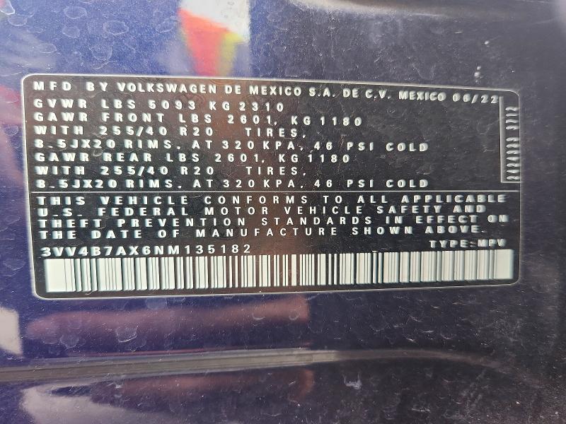 Продажа на аукционе авто 2022 Volkswagen Tiguan, vin: 3VV4B7AX6NM135182, номер лота: 77142735