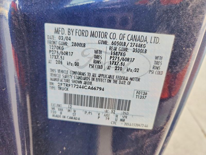 2004 Ford F-150 Heritage მანქანა იყიდება აუქციონზე, vin: 2FTRF17244CA66794, აუქციონის ნომერი: 76824785