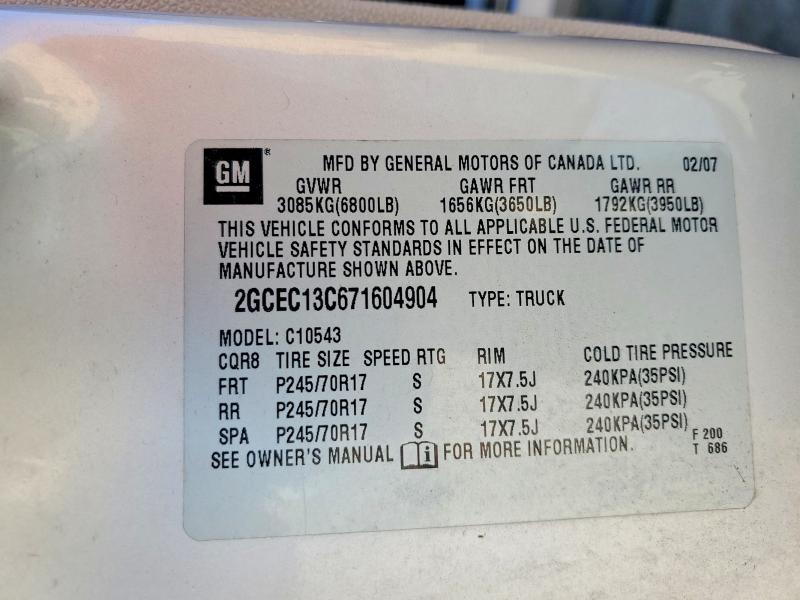77167915 :رقم المزاد ، 2GCEC13C671604904 vin ، 2007 Chevrolet Silverado مزاد بيع