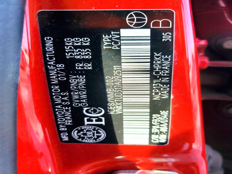 2018 Toyota Yaris მანქანა იყიდება აუქციონზე, vin: VNKKTUD31JA092511, აუქციონის ნომერი: 77676705