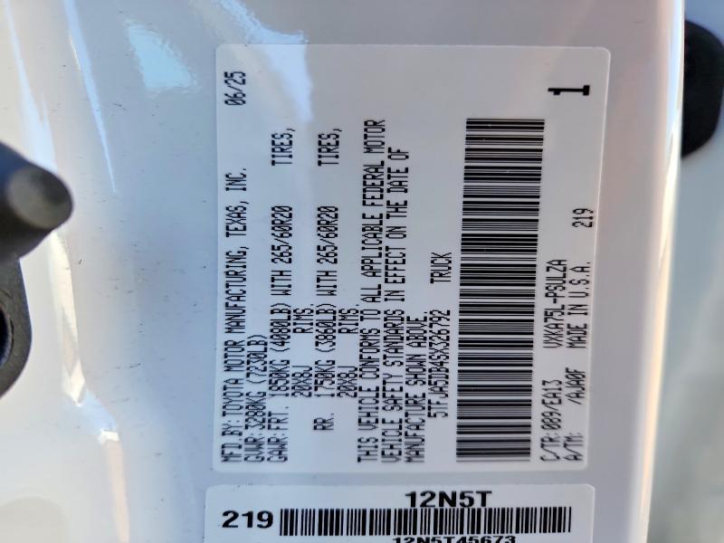 77623905 :رقم المزاد ، 5TFJA5DB4SX326792 vin ، 2025 Toyota Tundra مزاد بيع