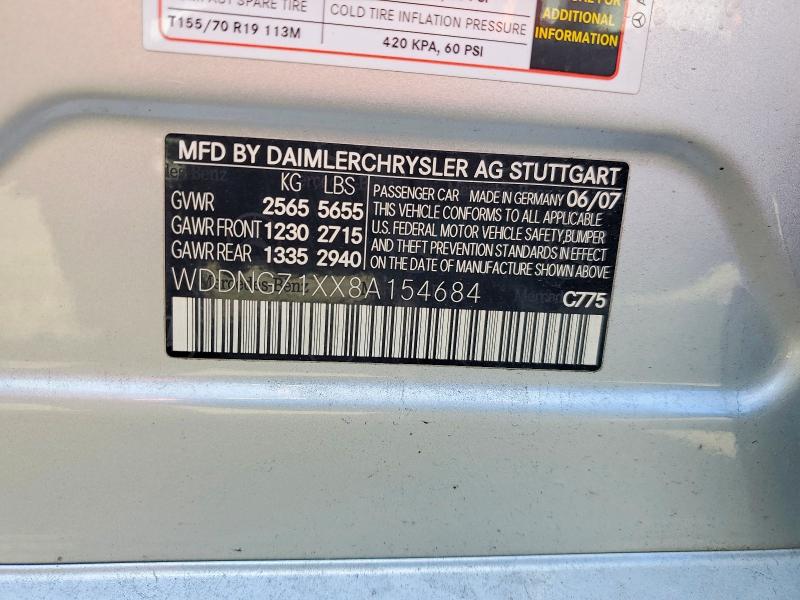 76927865 :رقم المزاد ، WDDNG71XX8A154684 vin ، 2008 Mercedes-benz S مزاد بيع