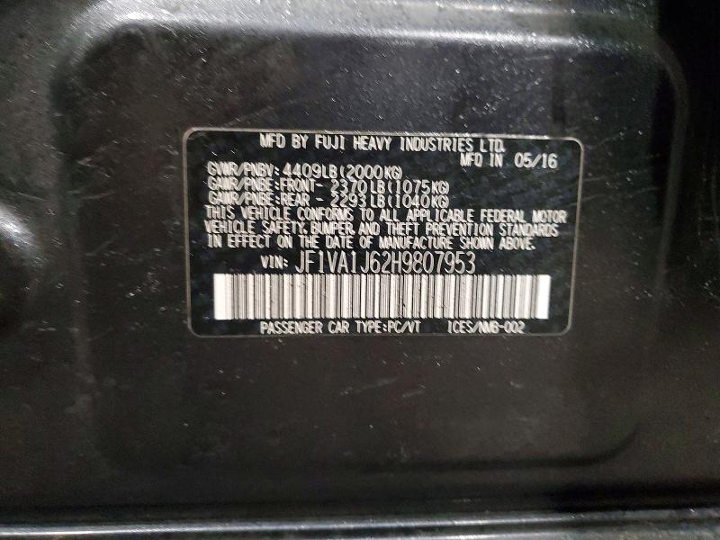 Продаж на аукціоні авто 2017 Subaru Wrx, vin: JF1VA1J62H9807953, номер лоту: 75402665