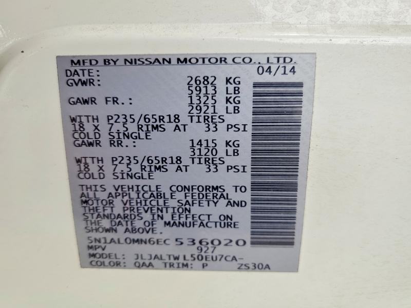 Aukcja sprzedaży 2014 Infiniti Qx60, vin: 5N1AL0MN6EC536020, numer aukcji: 79409805