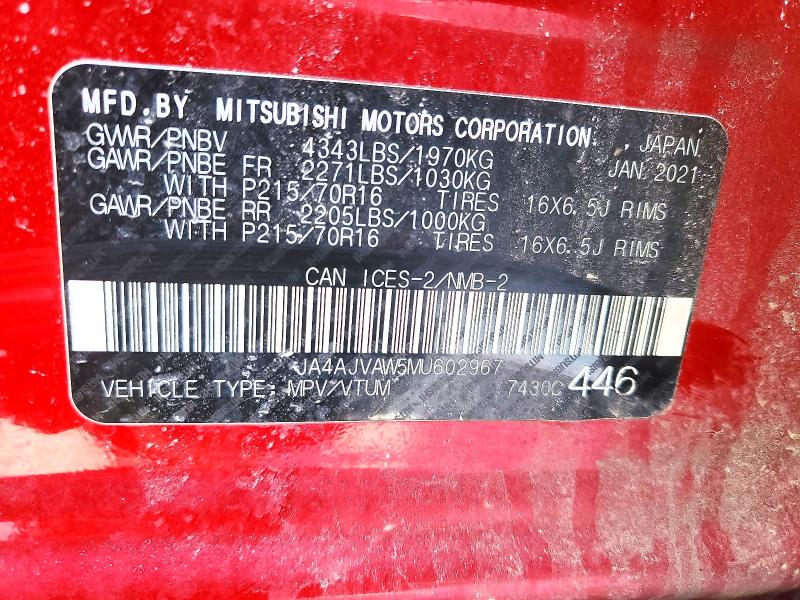 Продаж на аукціоні авто 2021 Mitsubishi Rvr Se, vin: JA4AJVAW5MU602967, номер лоту: 73826315