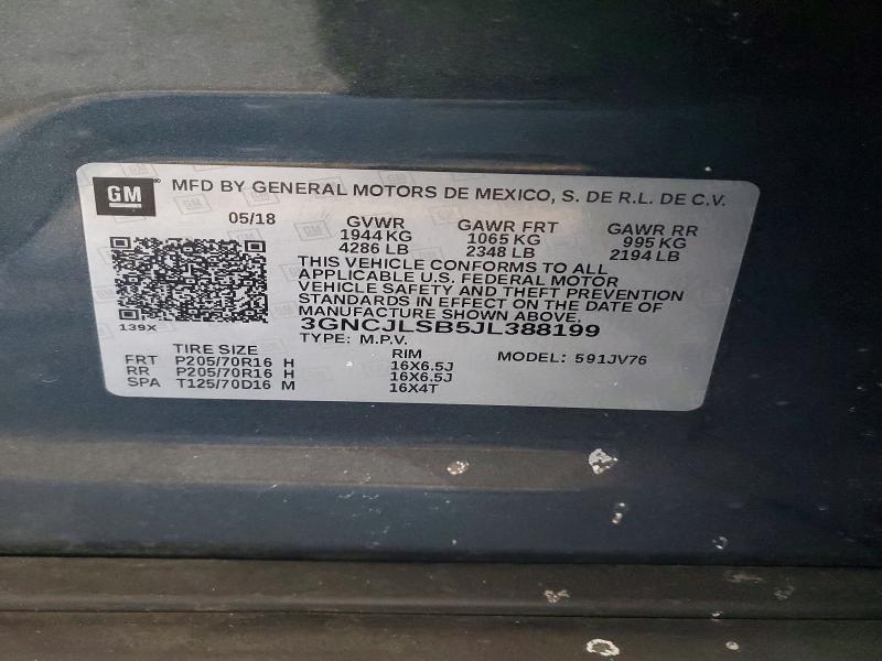 Aukcja sprzedaży 2018 Chevrolet Trax, vin: 3GNCJLSB5JL388199, numer aukcji: 76454805