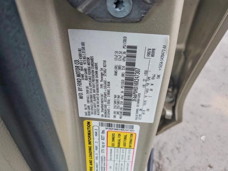 Aukcja sprzedaży 2019 Ford Fusion, vin: 3FA6P0HD1KR247307, numer aukcji: 76947425