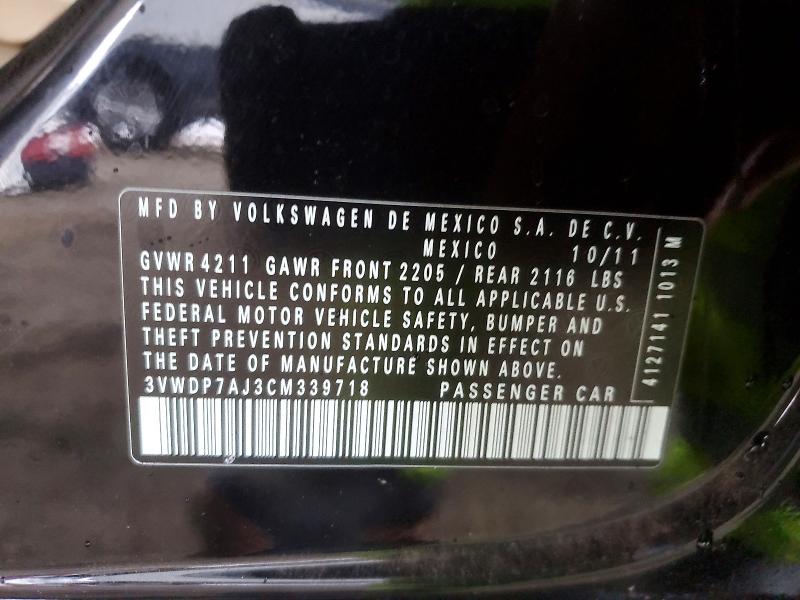 Aukcja sprzedaży 2012 Volkswagen Jetta, vin: 3VWDP7AJ3CM339718, numer aukcji: 77620385