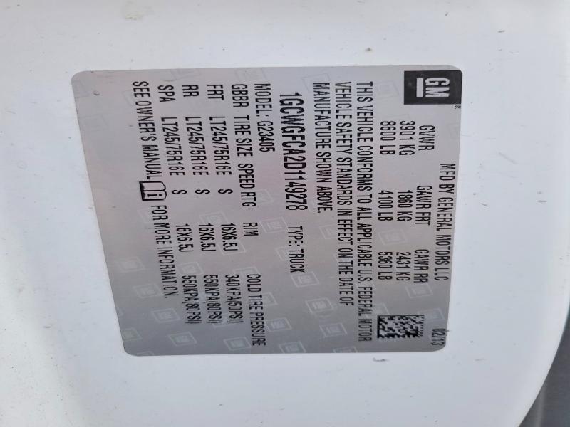 2013 Chevrolet Express G2500 მანქანა იყიდება აუქციონზე, vin: 1GCWGFCA2D1149278, აუქციონის ნომერი: 72250795