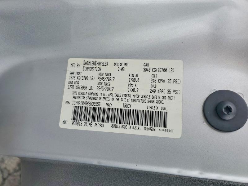 2006 Dodge Ram 1500 მანქანა იყიდება აუქციონზე, vin: 1D7HA18N06S639956, აუქციონის ნომერი: 77605015