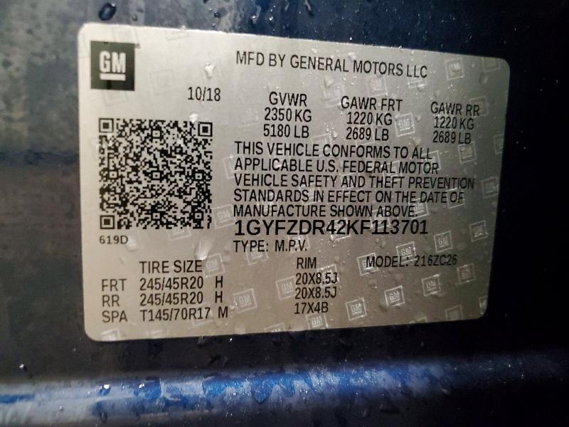 76726615 :رقم المزاد ، 1GYFZDR42KF113701 vin ، 2019 Cadillac Xt4 مزاد بيع