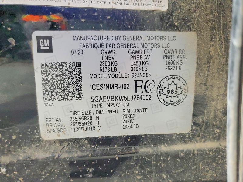 75685195 :رقم المزاد ، 5GAEVBKW5LJ284102 vin ، 2020 Buick Enclave مزاد بيع