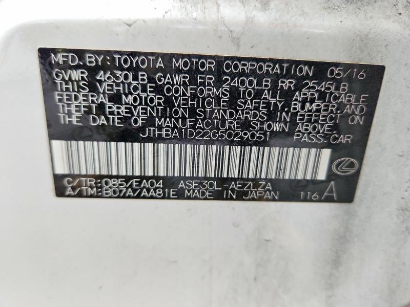 Aukcja sprzedaży 2016 Lexus Is, vin: JTHBA1D22G5029051, numer aukcji: 76569515